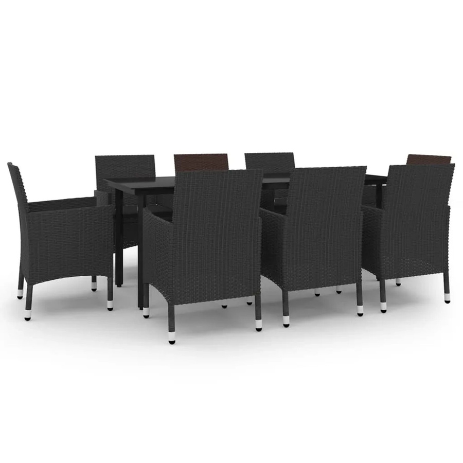 vidaXL 9-teilige Garten-Essgruppe aus Poly-Rattan und Glas in Schwarz mit Auflagen - Bild 2