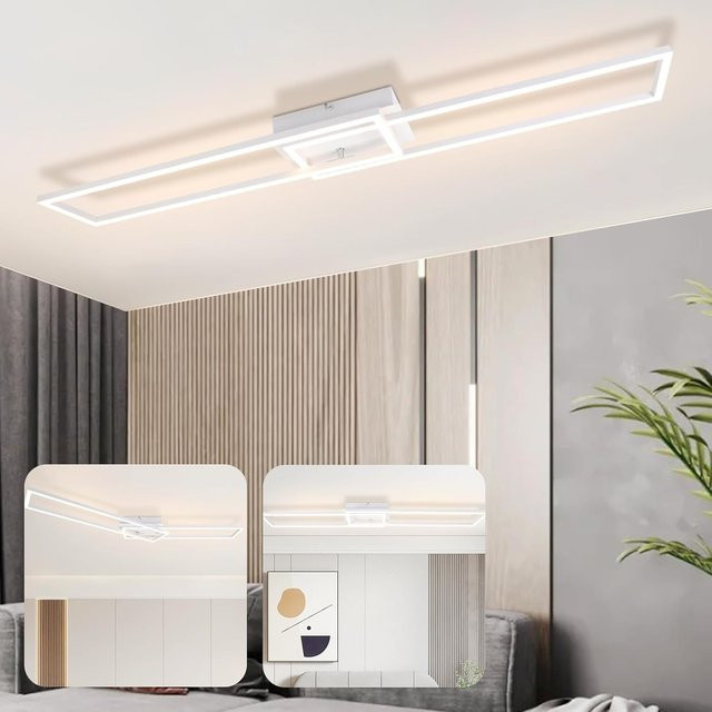 Cliheet 2-flammige LED-Deckenleuchte in Weiß, rechteckig, 32W, 3000K warmweiß - Bild 1