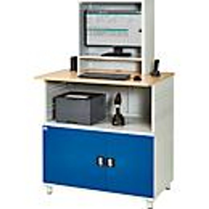 RAU Computer-Station Typ 1023 mit Monitorfach für bis zu 26 Zoll, Arbeitsplatte und Unterschrank, Stahl und Holz, BucheDekor, B: 110 cm, T: 80 cm, H: 181 cm - Bild 3