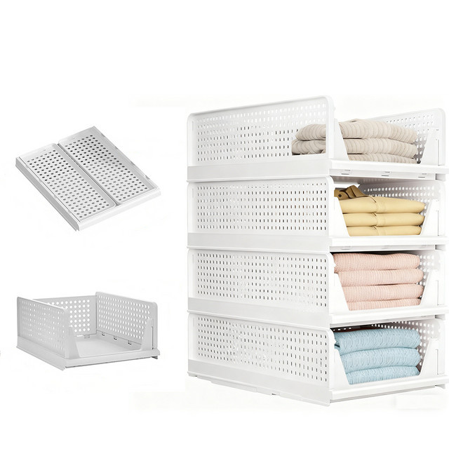 Faltbarer Kleiderschrank Organizer aus Kunststoff, stapelbare Kleidungslagerungsbox in Weiß, B/T/H: 43,0 x 17,5 x 17,5 cm - Bild 1