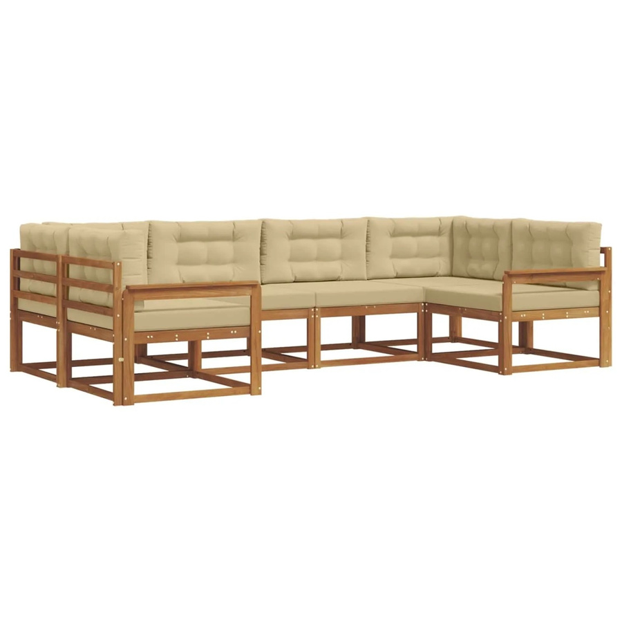 vidaXL 6-teilige Outdoor-Sofagarnitur aus Akazienholz in Natur und Beige mit Kissen und L-Form - Bild 2