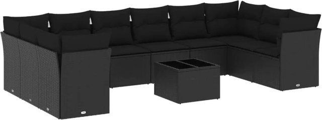 vidaXL 11-tlg. Garten-Sofagarnitur in L-Form aus Poly-Rattan mit Kissen und Stauraum, Schwarz - Bild 1