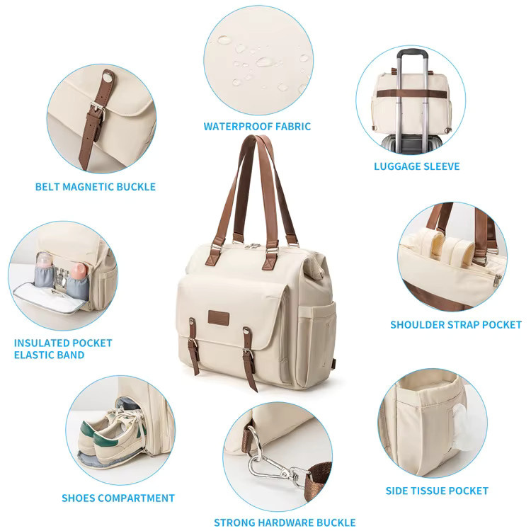PANGDUBE Wickeltaschen-Rucksack mit großer Kapazität, wasserdicht, inklusive isolierter Flaschentasche, Schuhfach und Gepäckfach in Schwarz oder Beige - Bild 3
