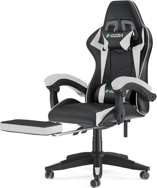 Rattantree Ergonomischer Gaming Stuhl mit Fußstütze und Lendenkissen in Weiß aus Kunstleder mit Memory Schaum - Bild 1