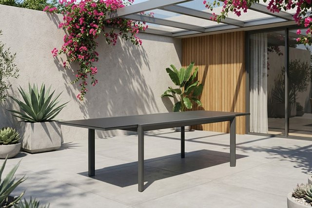 OUTFLEXX Grawford Gartentisch aus Aluminium mit ausziehbarer Glaskeramikplatte in Anthrazit, Breite: 180-270 cm, Höhe: 76 cm, Tiefe: 100 cm - Bild 1