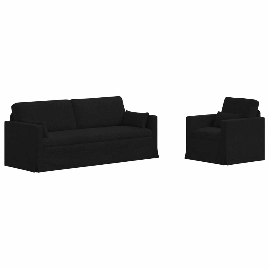 vidaXL 2-teiliges Sofa Schwarz aus Stoff mit Metallrahmen und Armlehnen B/T/H: 198 x 78 x 80 cm und 78 x 78 x 80 cm - Bild 2