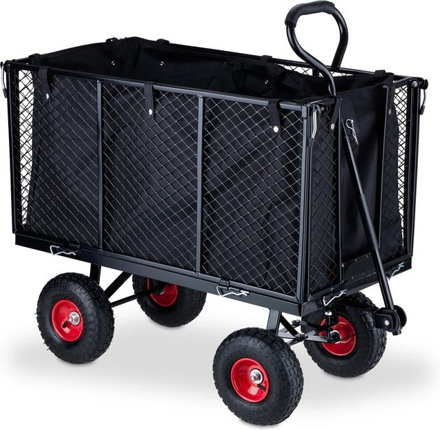 Relaxdays Bollerwagen aus Stahl in Schwarz klappbar B: 83 cm, T: 51 cm, H: 110 cm - Bild 1