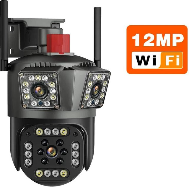 LS VISION Ultra HD 6K 12MP WiFi PTZ IP-Kamera mit Drei-Bildschirm-Ansicht, Bewegungserkennung und Personenerkennung für Smart Home und Outdoor Überwachung in Schwarz oder Weiß - Bild 1