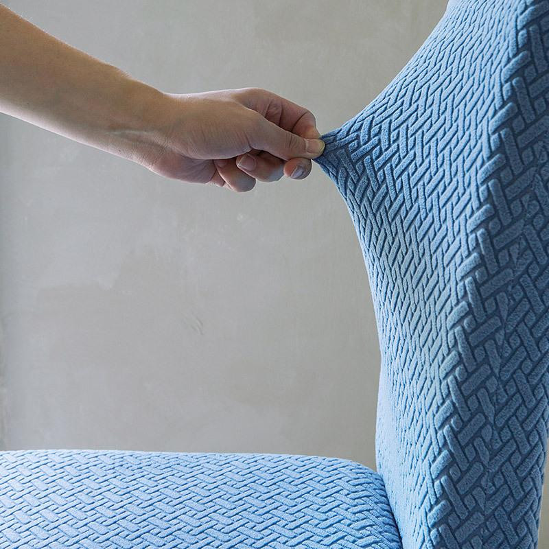 Hochdehnbarer Jacquard Stuhlbezug für Esszimmer und Küche in Hellgrau, Waschbarer Stretch-Bezug aus Polyester und Elasthan - Bild 4