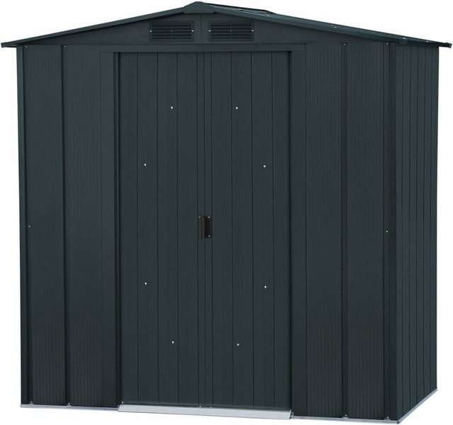 Duramax Metall Gartenhaus Geräteschuppen mit Schiebetür aus verzinktem Stahl, Anthrazit, B: 201 cm, T: 113 cm, H: 199 cm - Bild 1
