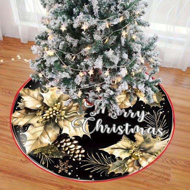 VIKAMA Weihnachtsbaumrock im böhmischen Stil mit Blumen-Design und Goldakzenten - Bild 1