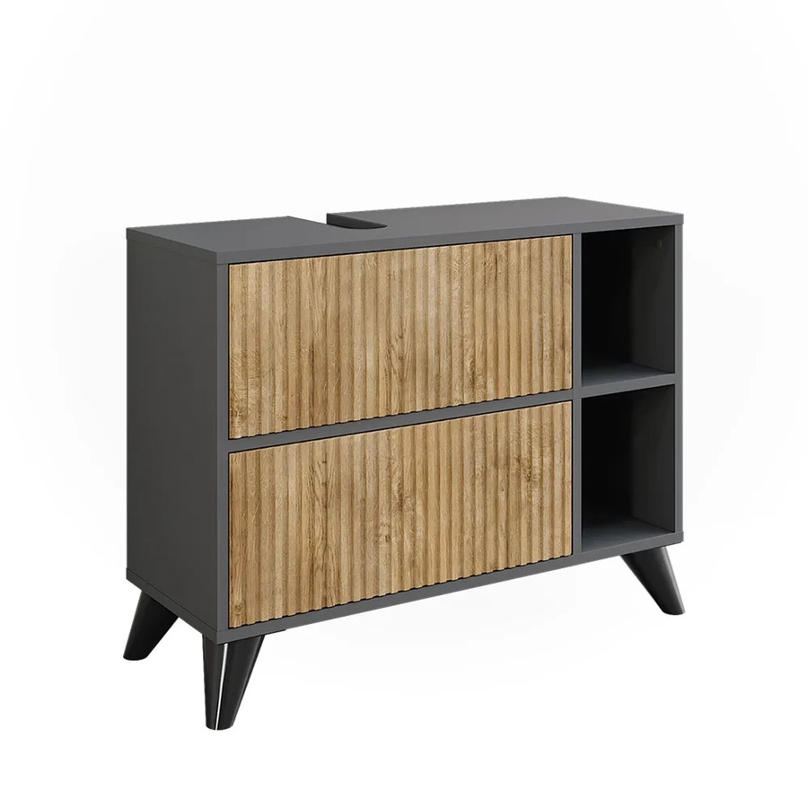 Vicco Waschbeckenunterschrank Leano in Anthrazit und Bergeiche mit 2 Schubladen, B/T: 80 x 62 cm - Bild 2
