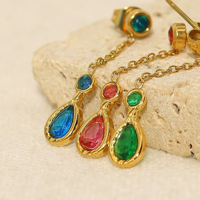 Loe Ohrring, Edelstahl, Zirkonia, Gold, Damen - Bild 1