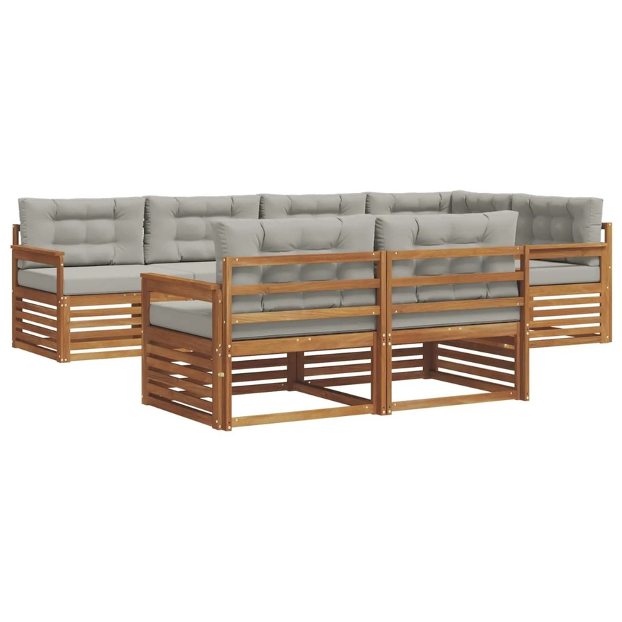 vidaXL Outdoor-Sofagarnitur aus Akazienholz in L-Form mit 22-teiligem Set, Farbe Natur und Hellgrau - Bild 2