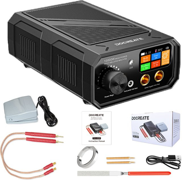 DWiusty Tragbarer Akku-Punktschweißer 10000W Mini-Schweißgerät für 18650 Lithium-Akku-Packs in Schwarz mit 10000mAh Kapazität für Nickelstäbe von 0,1 bis 0,3 mm - Bild 1