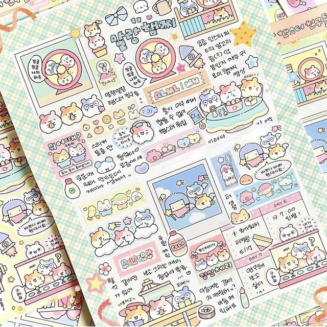 9-teiliges koreanisches Retro-Aufkleber-Set mit niedlichen Cartoon-Tier-Motiven im Ins-Stil, mehrfarbig - Bild 1