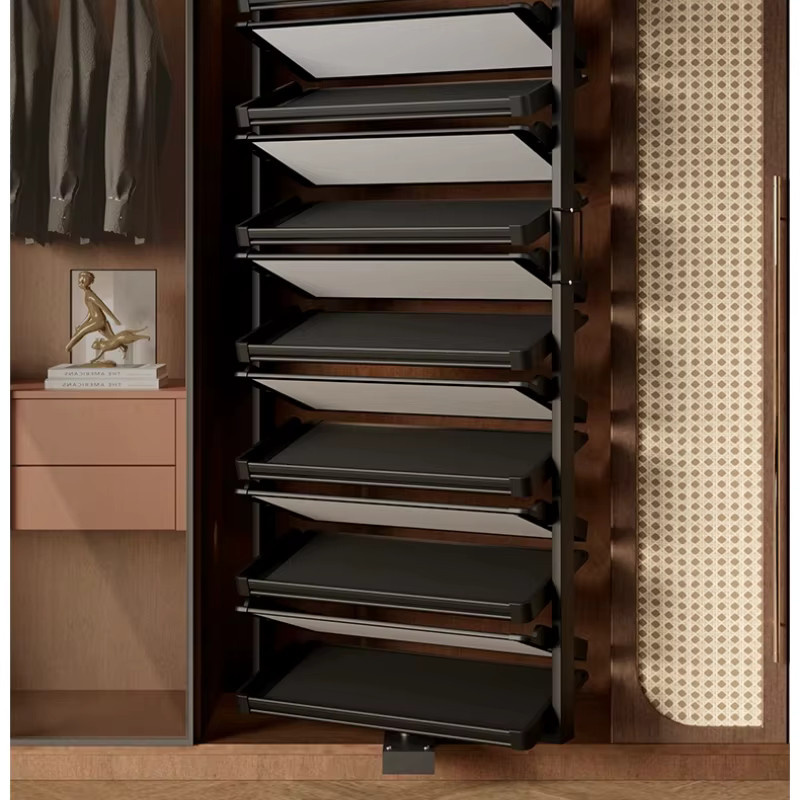 MDNG Schuhschrank mit 360 Grad rotierendem Regal, platzsparender Schuhorganisator aus Metall in Schwarz Matt - Bild 2