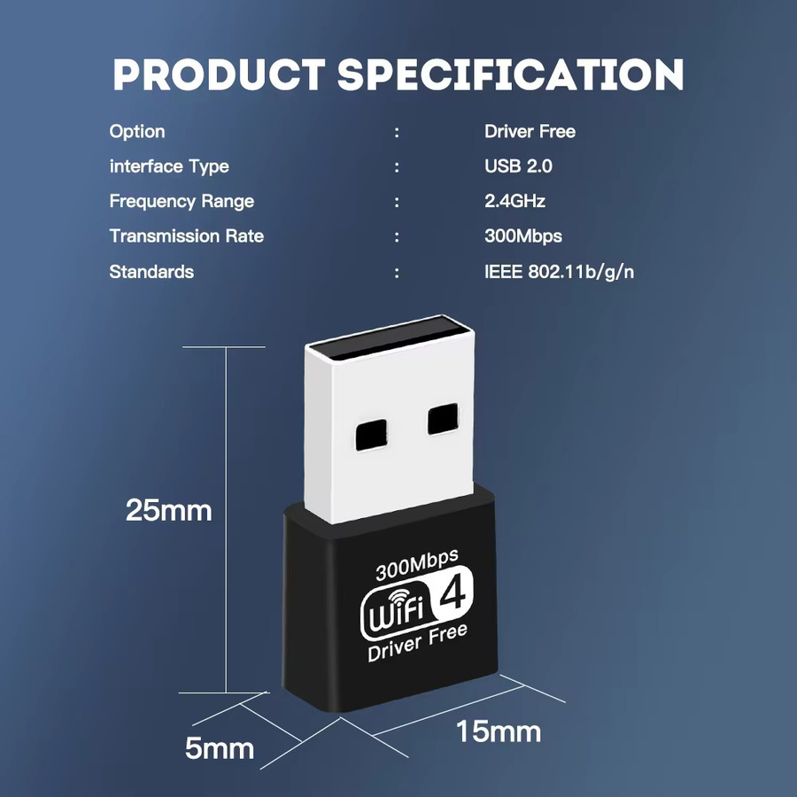 DERAPID Dual-Band USB-WLAN-Adapter 300Mbps 2,4G/5G Drahtlose Netzwerkkarte für PC und Laptop, Schwarz - Bild 4