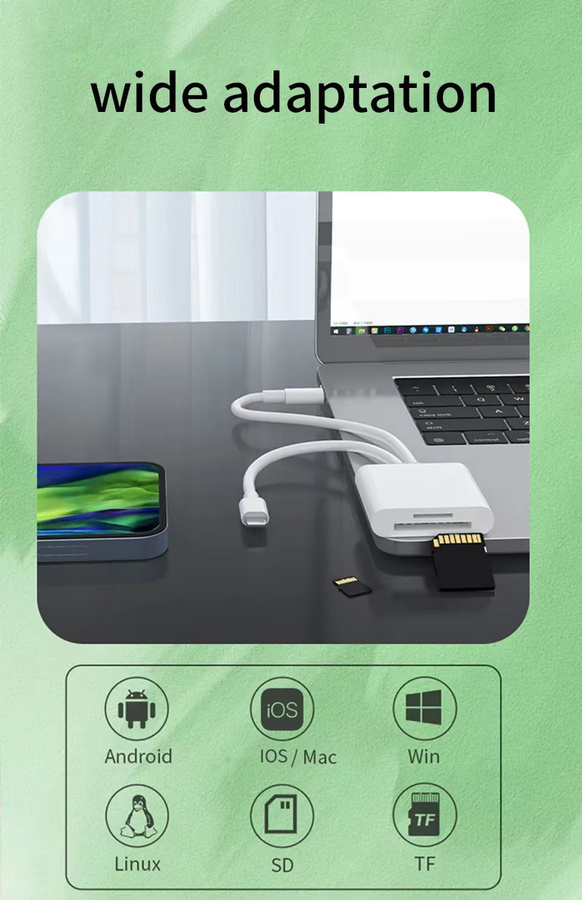 FC&EC 2-in-1 OTG Kartenleser Typ C und Lightning für SD und TF Speicherkarten, weißer Smart Cardreader für PC, Laptop und iPhone ohne App - Bild 2