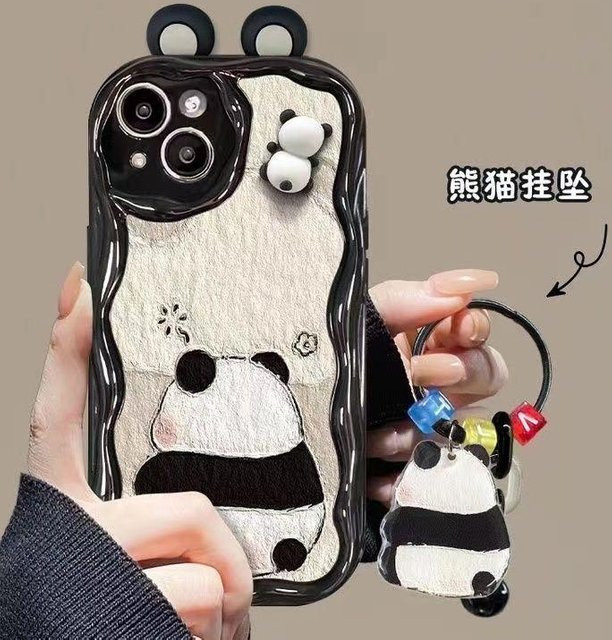 Weiche Panda Handyhülle mit 3D-Ohren für iPhone 15 Pro Max, 14, 13, 12, 11, XR, XS, SE und X in Transparent oder Weiß - Bild 1