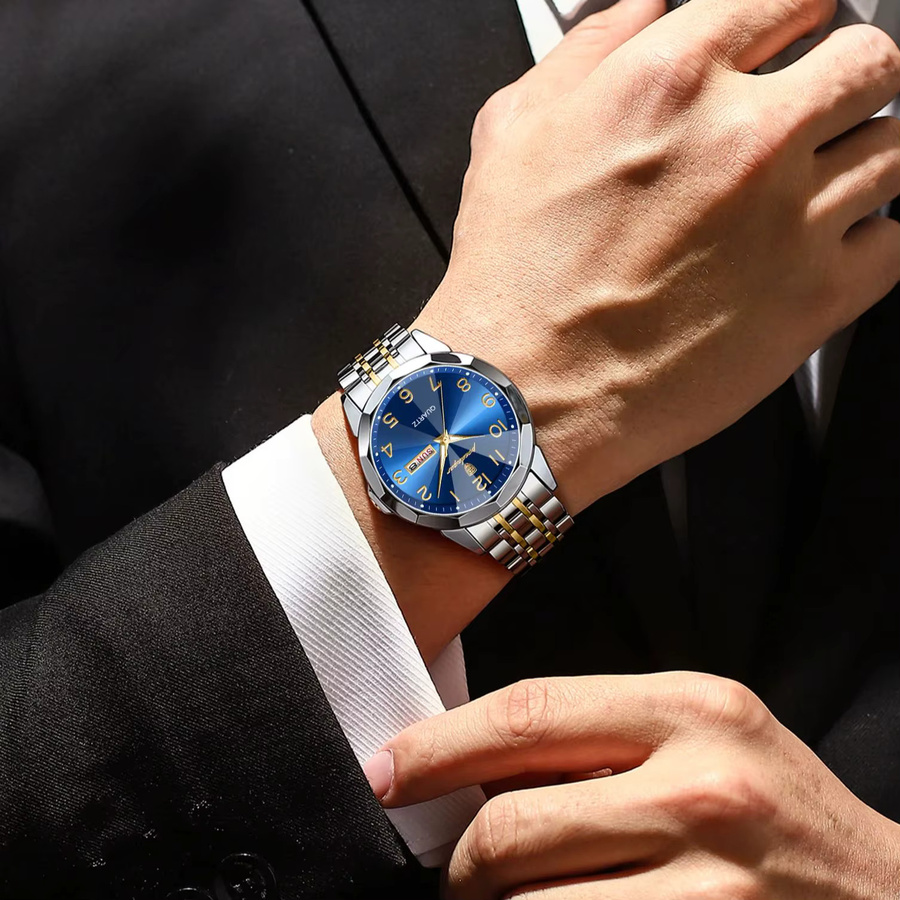 POEDAGAR Armbanduhr Quarz, Edelstahl, Blau, Herren - Bild 5