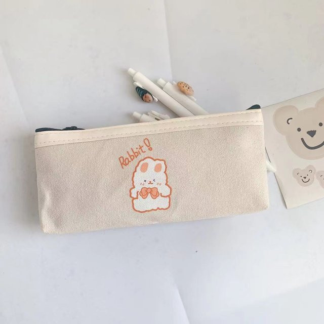 Kawaii Bär Federmäppchen aus Leinwand in Orange, Bleistiftbeutel für Schulbedarf - Bild 1