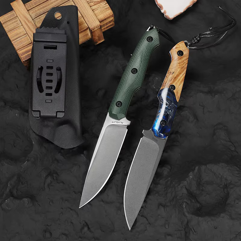 ALVELY Handgefertigtes DC53-Messer mit feststehender Klinge und K-Style-Scheide in Multicolour für Outdoor, Camping und EDC - Bild 2