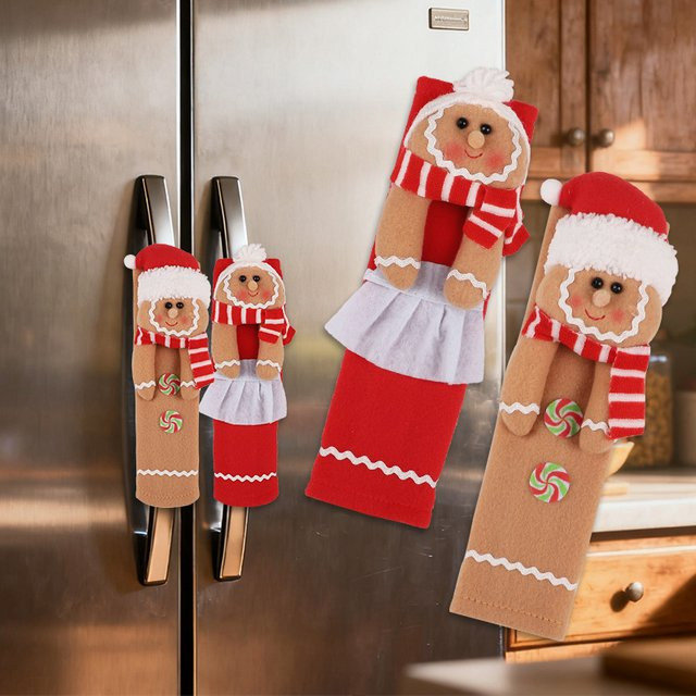 2-teiliges ZQNYCY Weihnachtsgriffschutz-Set im Lebkuchen-Design, mehrfarbig gestreift, passend für Kühlschrank, Mikrowelle oder Türgriff - Bild 1