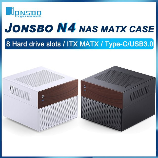 Jonsbo N4 Mini-NAS-Gehäuse in Schwarz für Micro-ATX-Motherboards mit Platz für 6 große und 2 kleine Festplatten - Bild 1