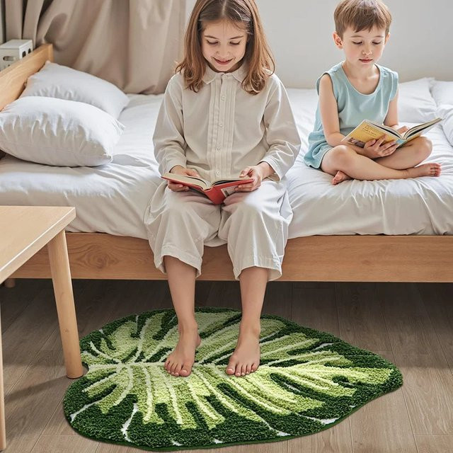 VIKAMA Rutschfeste Badematte in Grün mit Blatt-Design, runde Duschmatte, maschinenwaschbar - Bild 1