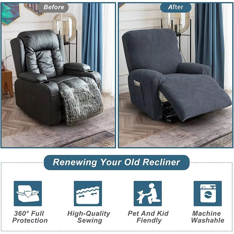Yupartex 4-teiliges Jacquard Sofa-Schutzset mit floralem Muster für Liegesofas und Sessel - Bild 4