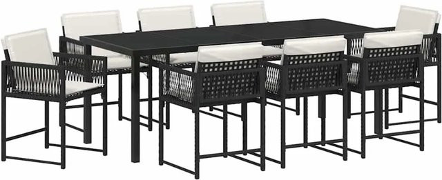 vidaXL Garten Essgruppe 9-teilig aus Poly-Rattan, Stahl und Glas in Schwarz - Bild 1