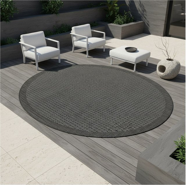 Kadima Design Outdoorteppich DAFNE, rund, Schwarz, Durchmesser: 200 cm - Bild 1