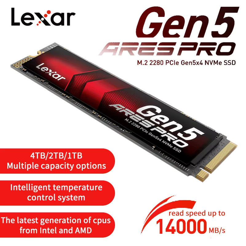 Lexar ARES PRO M.2 2280 PCIe 5.0 NVMe SSD Interne Festplatte mit Kühlkörper in Schwarz - Bild 3