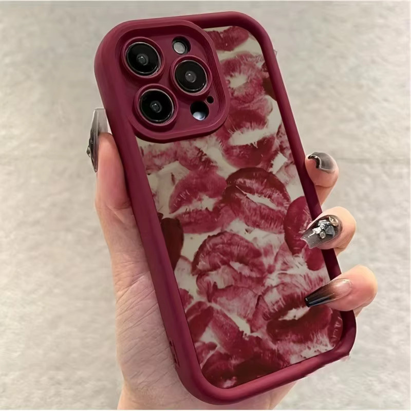 Wolkerfly Handyhülle mit Lippen-Druck in Weinrot für iPhone 16 16E 15 Pro Max 14 13 12 11 XS XR X 7 8 Plus - Bild 2
