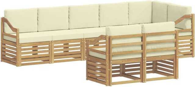 vidaXL Ecksofa-Garnitur aus Massivholz Akazie in Weiß und Beige mit 8 Teilen und Polsterkissen im L-Shape Design - Bild 1