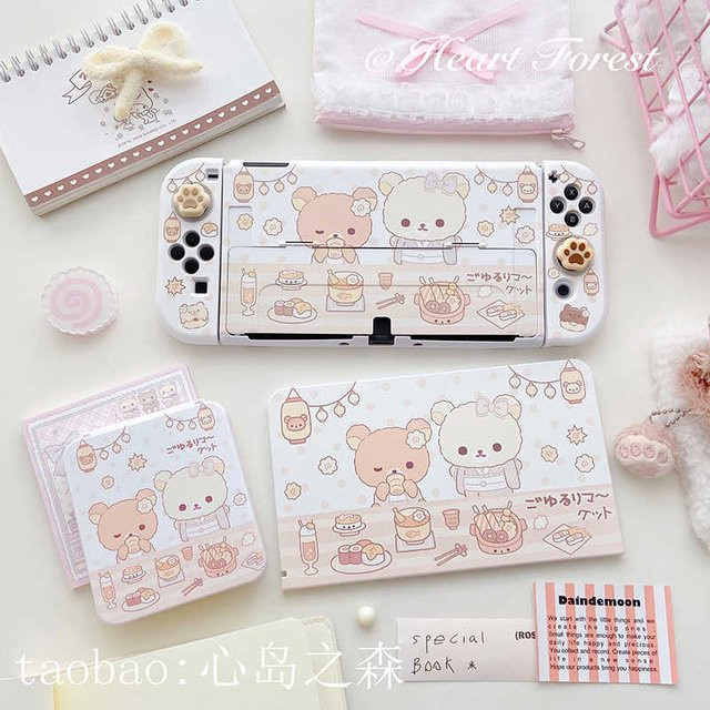 Ins Style Original Switch Schutzhülle Cute Bear für Nintendo Switch Joy-Con und OLED Controller inklusive Dock-Kompatibilität - Bild 1