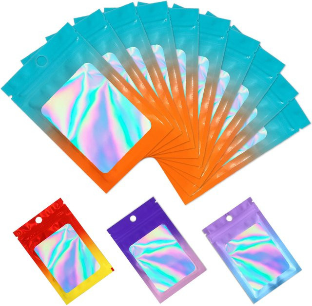 Holografische Ziplock-Beutel mit Sichtfenster in Blau-Orange für Schmuck und Accessoires - Bild 1