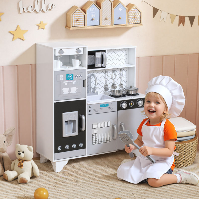 Aosom Holz-Spielküche mit Geräuschen, Weiß, ab 3 Jahre - Bild 2