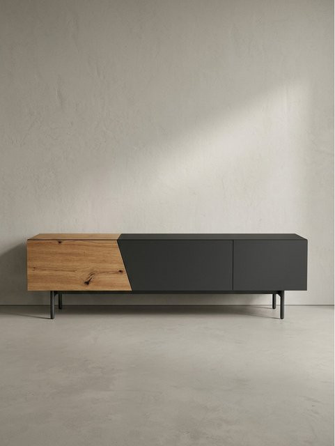 Modernes TV-Lowboard von KADIMA DESIGN in Eiche-Dekor mit Türen und Schublade, Braun-Schwarz, B/T/H: 150 x 40 x 40 cm - Bild 1