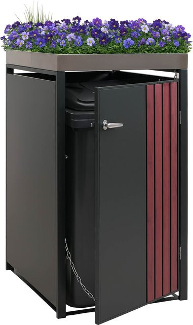 Mülltonnenverkleidung MCW-O67 mit Pflanzkasten aus Metall in Anthrazit Holzoptik Dunkel, B/T/H: 125 x 68 x 84 cm - Bild 1