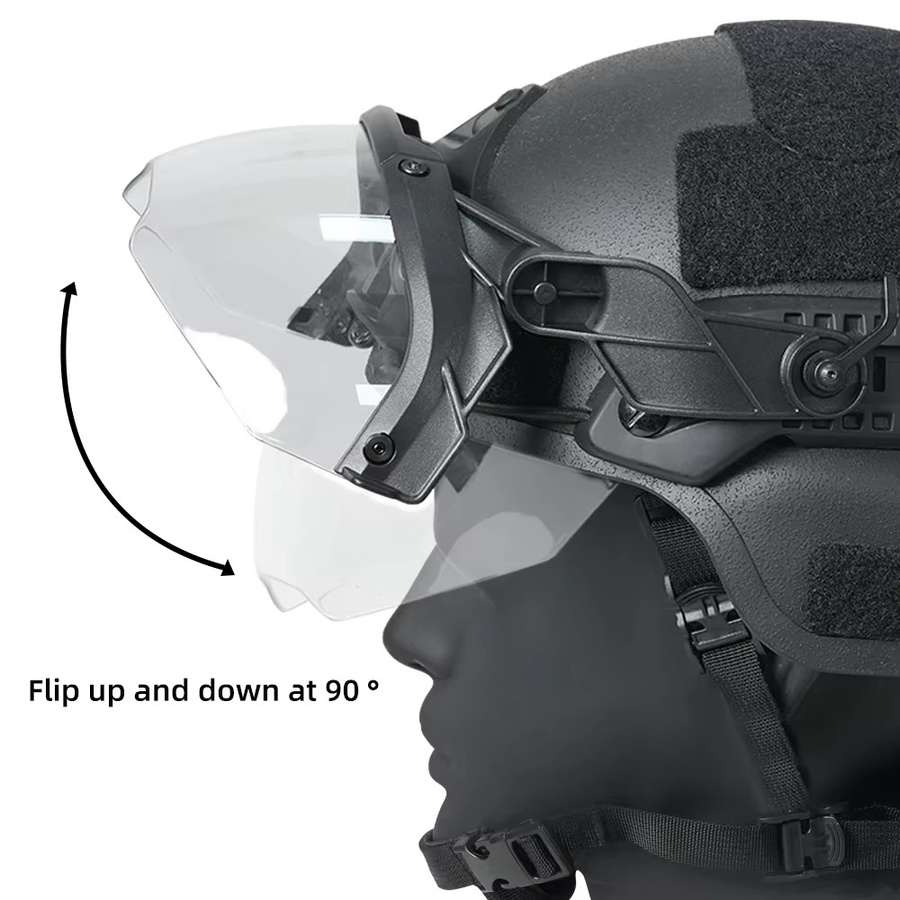 Taktischer FAST MICH Helm mit abnehmbarer Schutzbrille und Hörnern, Antibeschlag-Effekt, Farben: Schwarz oder Grün, Brille: Klar - Bild 4