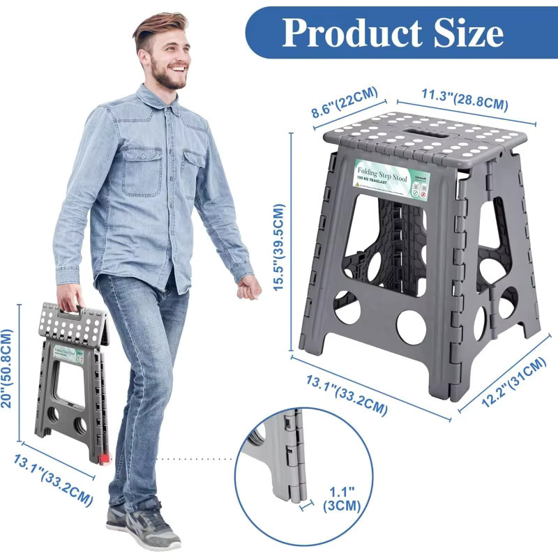 Heimwohl Tritthocker faltbar in Weiss mit Tragegriff und Anti-Rutsch-Beschichtung, Höhe: 40 cm - Bild 2