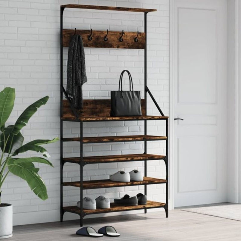 Vidaxl Garderobenständer mit Schuhablage in Braun im Industrial Design, B/T/H: 90 x 34 x 184 cm - Bild 1