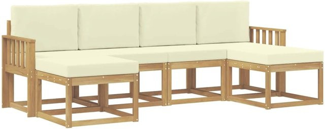 vidaXL Outdoor-Sofagarnitur 6-teilig aus Akazienholz mit Kissen in Weiß und Beige - Bild 1