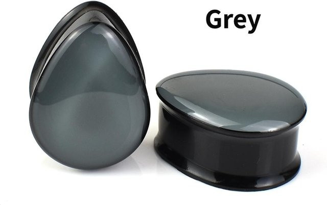 JIAPEIJIA Ohr Gauge Tunnel Plugs, Acryl, Wassertropfen Form, grau, 14mm - Bild 1