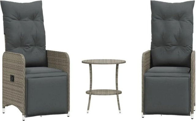 vidaXL Outdoor-Set aus 2 Lehnstühlen und Tisch aus grauem Poly-Rattan mit pulverbeschichtetem Stahlgestell - Bild 1