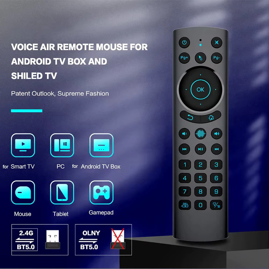 KEBIDU G20S PRO BT Air Mouse mit Hintergrundbeleuchtung, 2,4G kabellose Gyroskop-Fernbedienung mit Sprachsteuerung und IR-Lernfunktion für Android TV-Box, Schwarz - Bild 2
