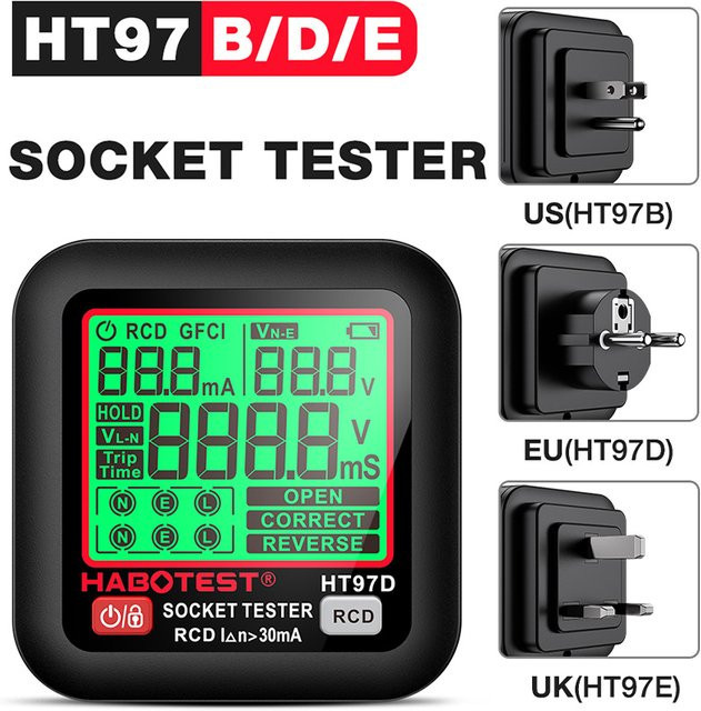 Digitaler Steckdosentester von TELEHILL zur Spannungserkennung und Leckageprüfung, Smart Spannungsdetektor für EU/US/UK Stecker, Farbe: Schwarz - Bild 1