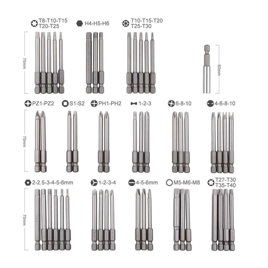 Binoax 50-teiliges Bit-Set in Blau mit extra langer Reichweite, 75 mm Sicherheits-Schraubendreher-Bits für Torx, Stern, Sechskant und Philips - Bild 3